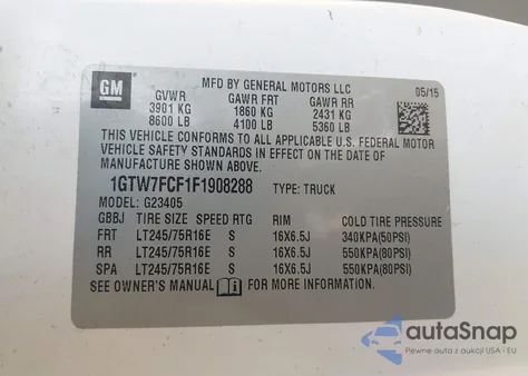 2015 GMC Savana 2500 Work Van from USA, damaged, VIN 1GTW7FCF1F1908288